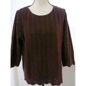 NWT New Womens XL 1X Ryllace Plus 100% Cashmere Sweater Dark Red Scalloped Soft